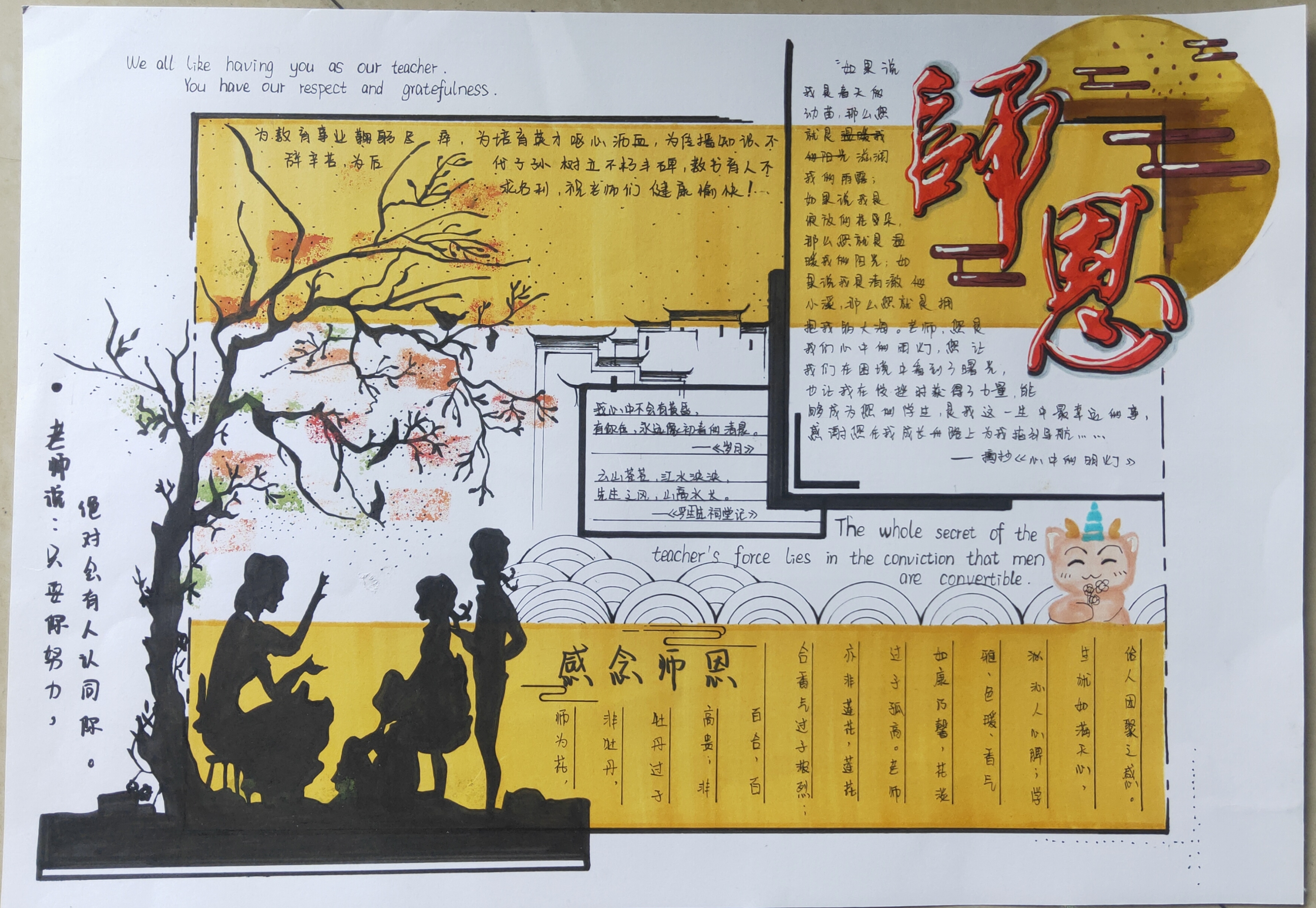 海峡理工学院于9月13日通过绘制教师节手抄报活动加强师生交流,增进